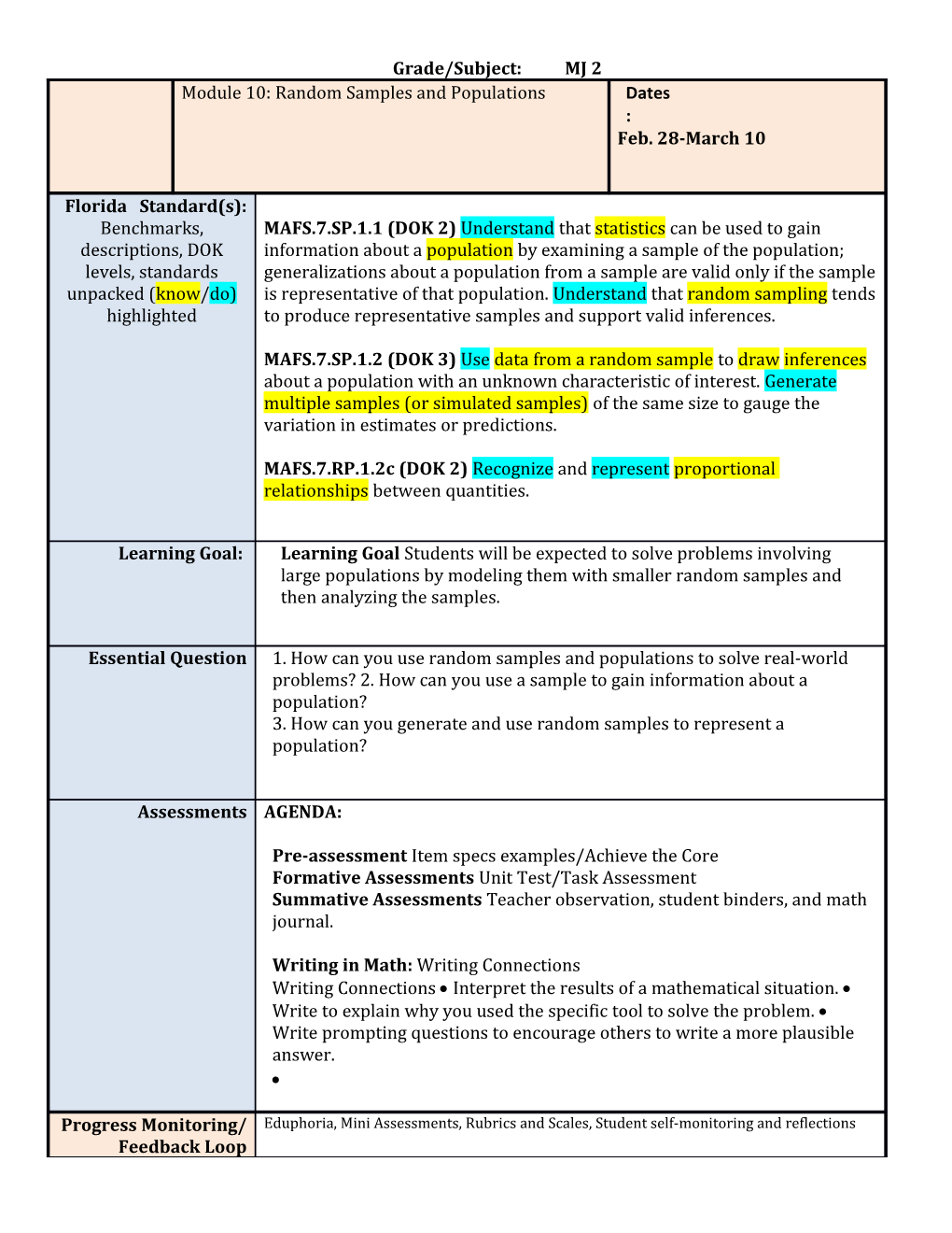 Grade/Subject: MJ 2