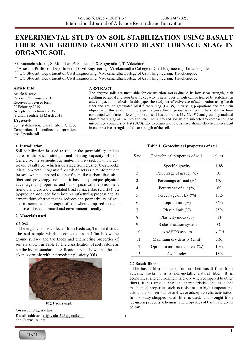 Experimental Study on Soil Stabilization Using Basalt Fiber and Ground Granulated Blast Furnace Slag in Organic Soil