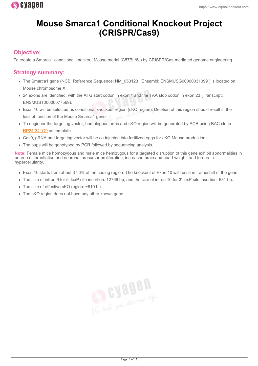 Mouse Smarca1 Conditional Knockout Project (CRISPR/Cas9)