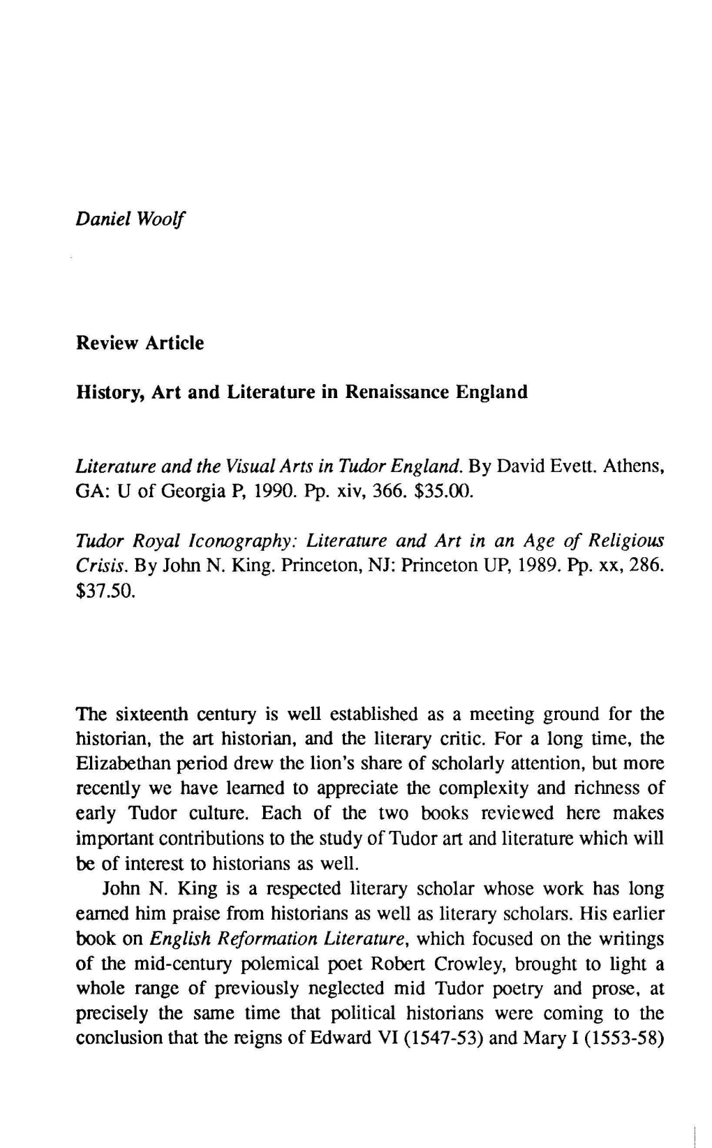 Daniel Woolf Review Article History, Art and Literature in Renaissance