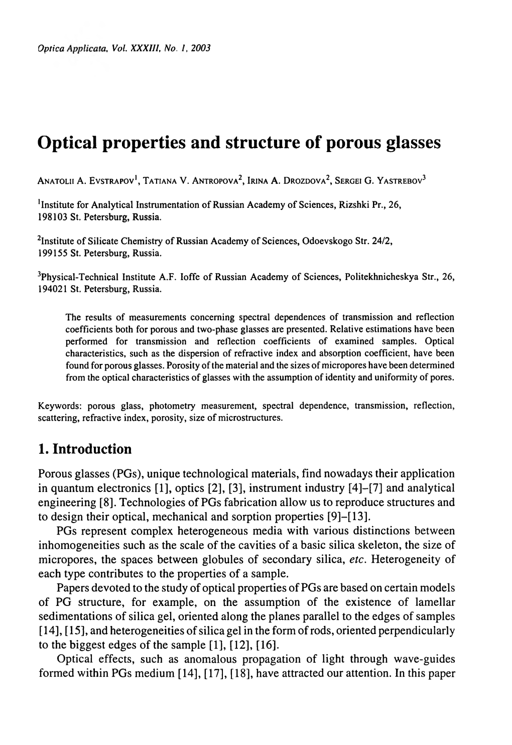 Optical Properties and Structure of Porous Glasses