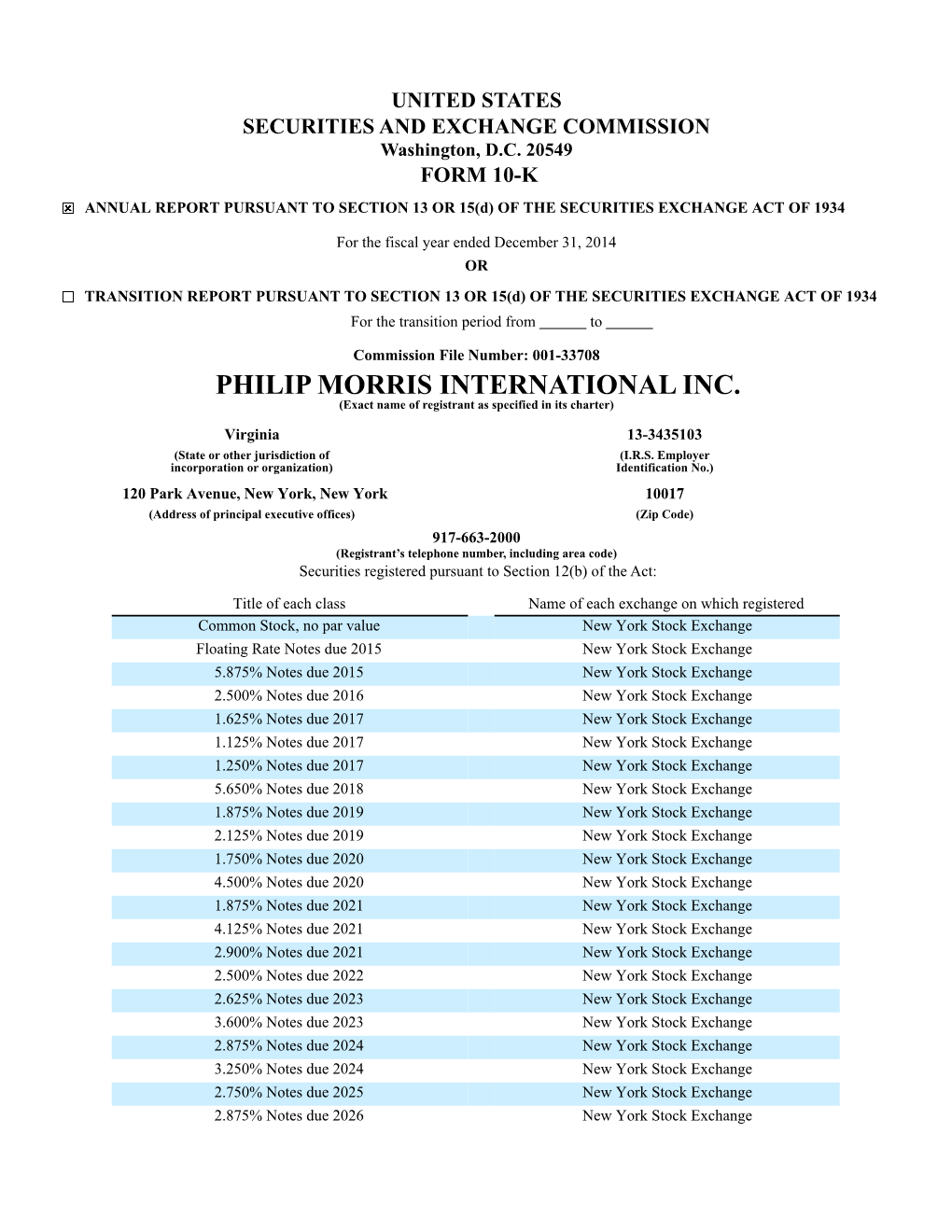 PHILIP MORRIS INTERNATIONAL INC. (Exact Name of Registrant As Specified in Its Charter)