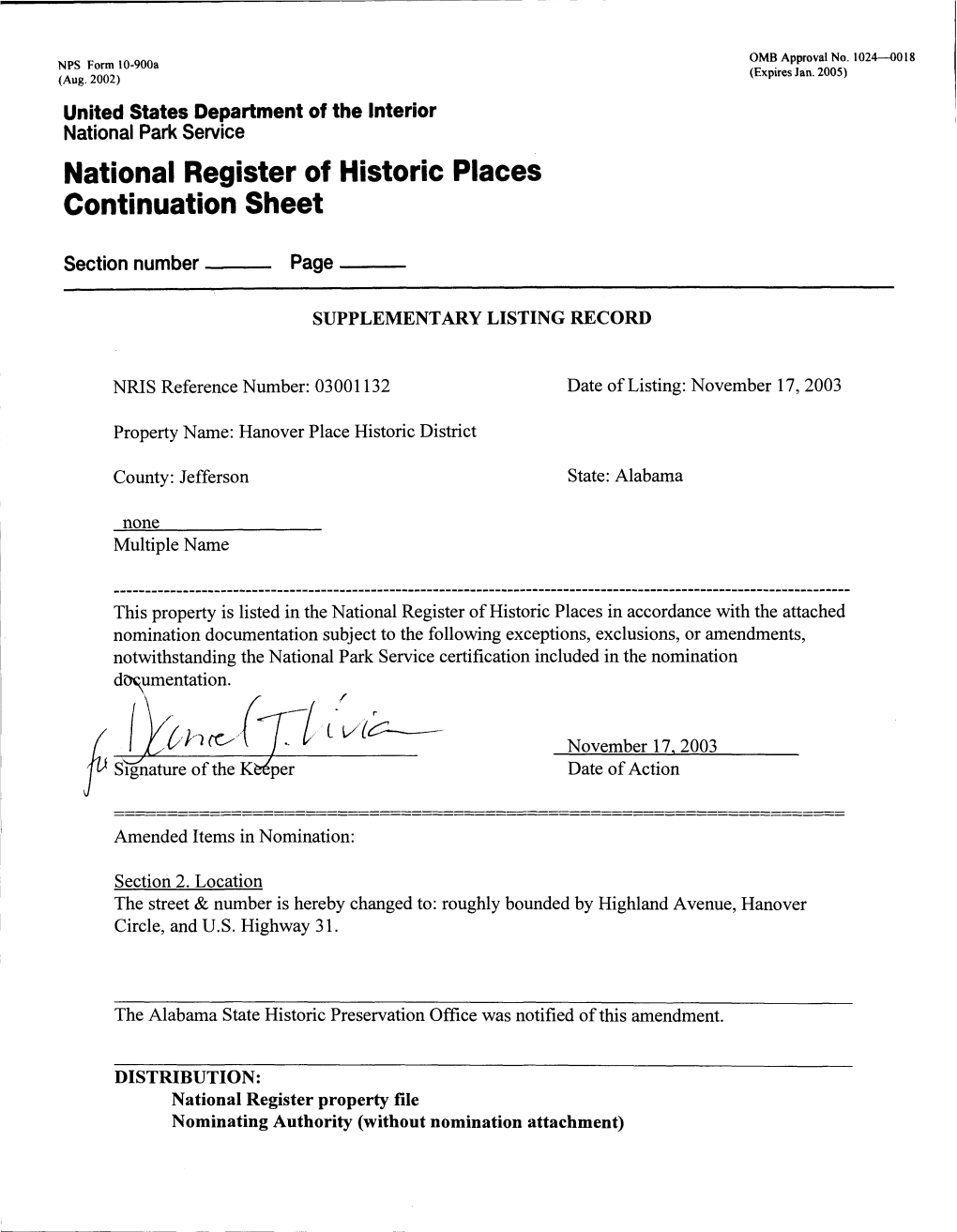 National Register of Historic Places Continuation Sheet