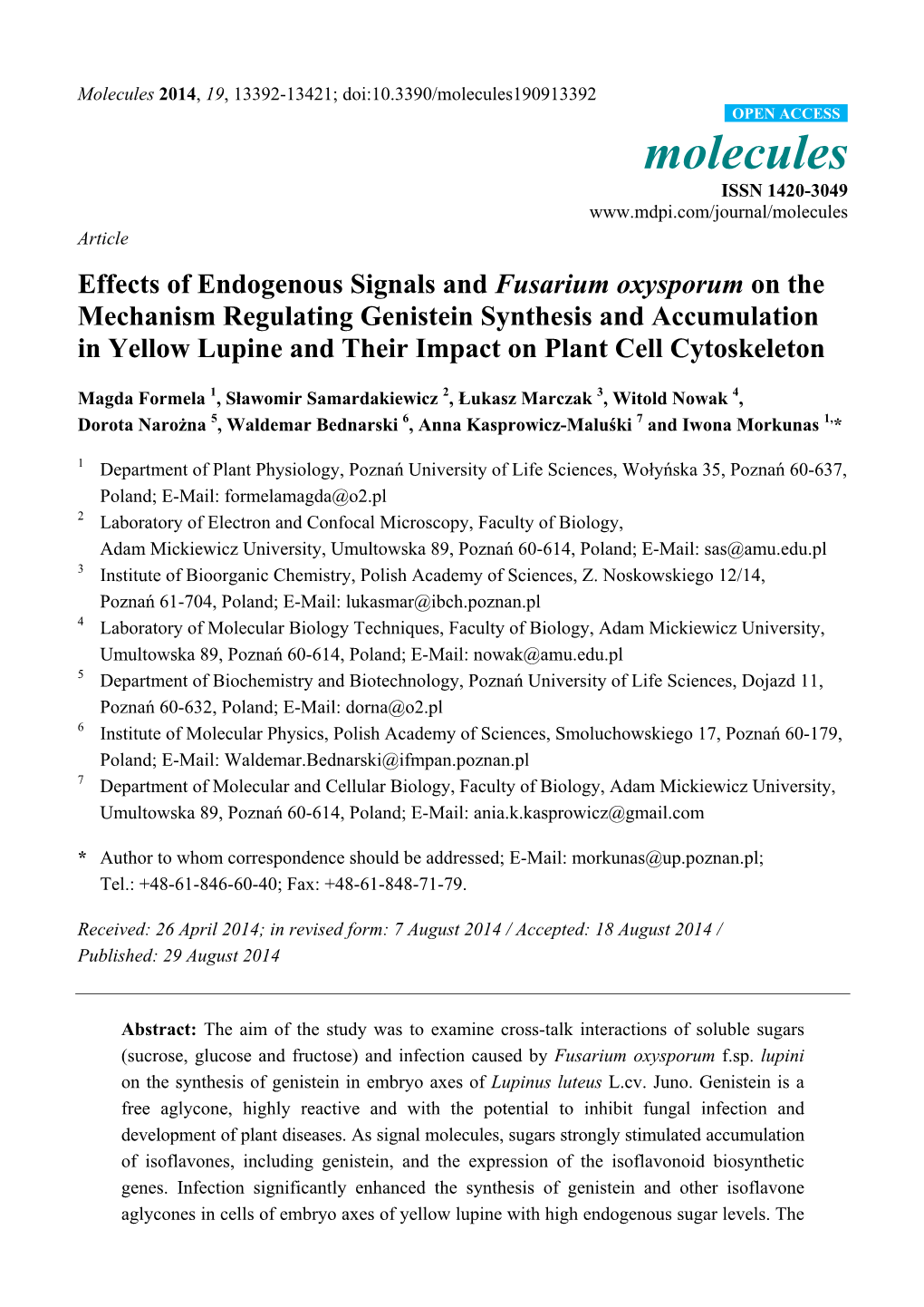 Effects of Endogenous Signals and Fusarium Oxysporum on the Mechanism Regulating Genistein Synthesis and Accumulation in Yellow