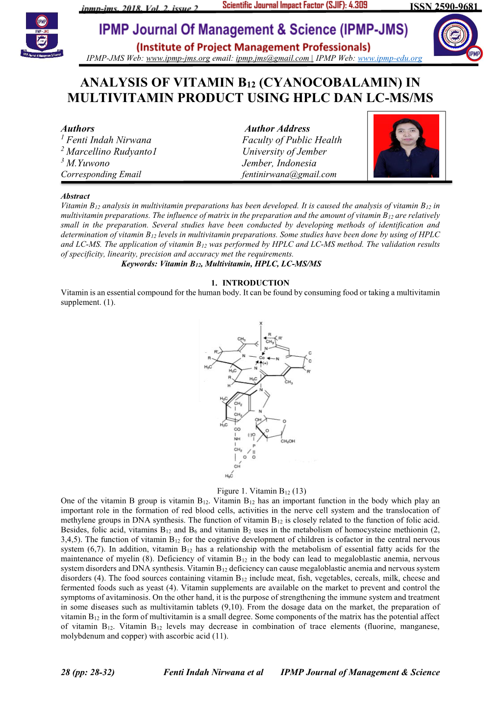 Analysis of Vitamin B12 (Cyanocobalamin) in Multivitamin Product Using Hplc Dan Lc-Ms/Ms