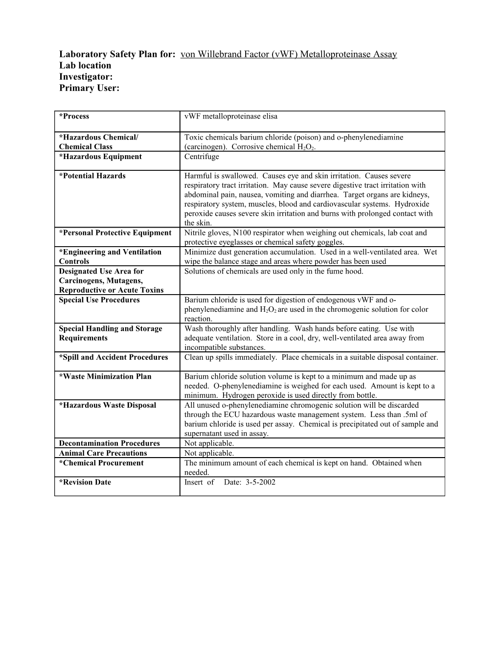 Excerpt from a University's Procedure for Preparing Chemical Hygiene Plans