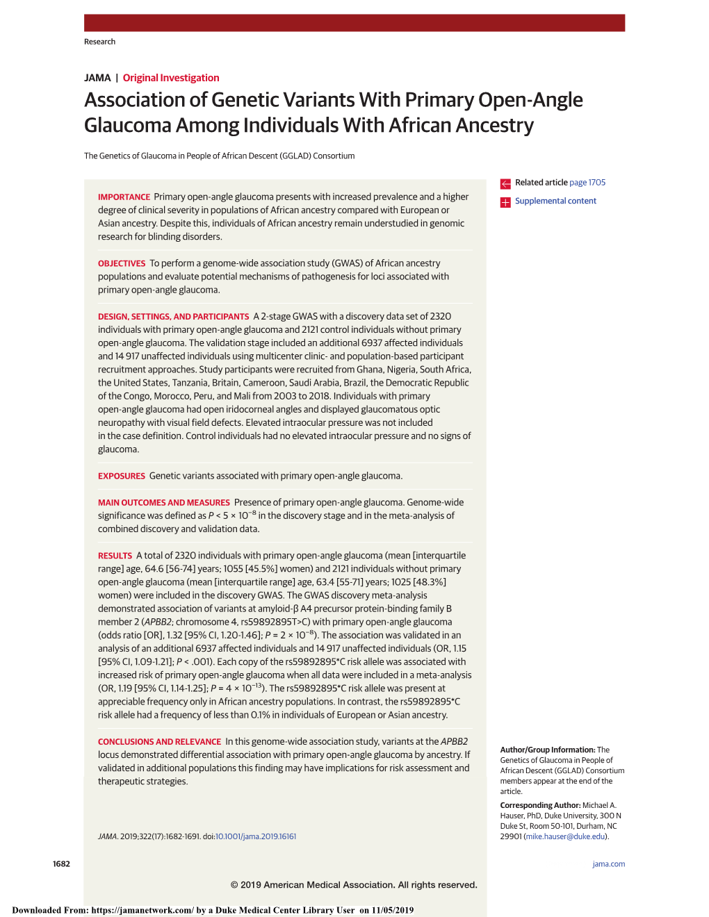 Association of Genetic Variants with Primary Open-Angle Glaucoma Among Individuals with African Ancestry