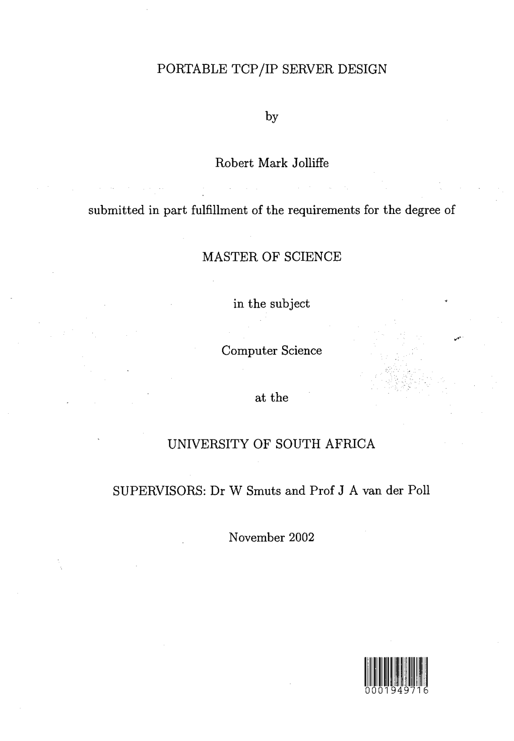 PORTABLE TCP /IP SERVER DESIGN Robert Mark Jolliffe