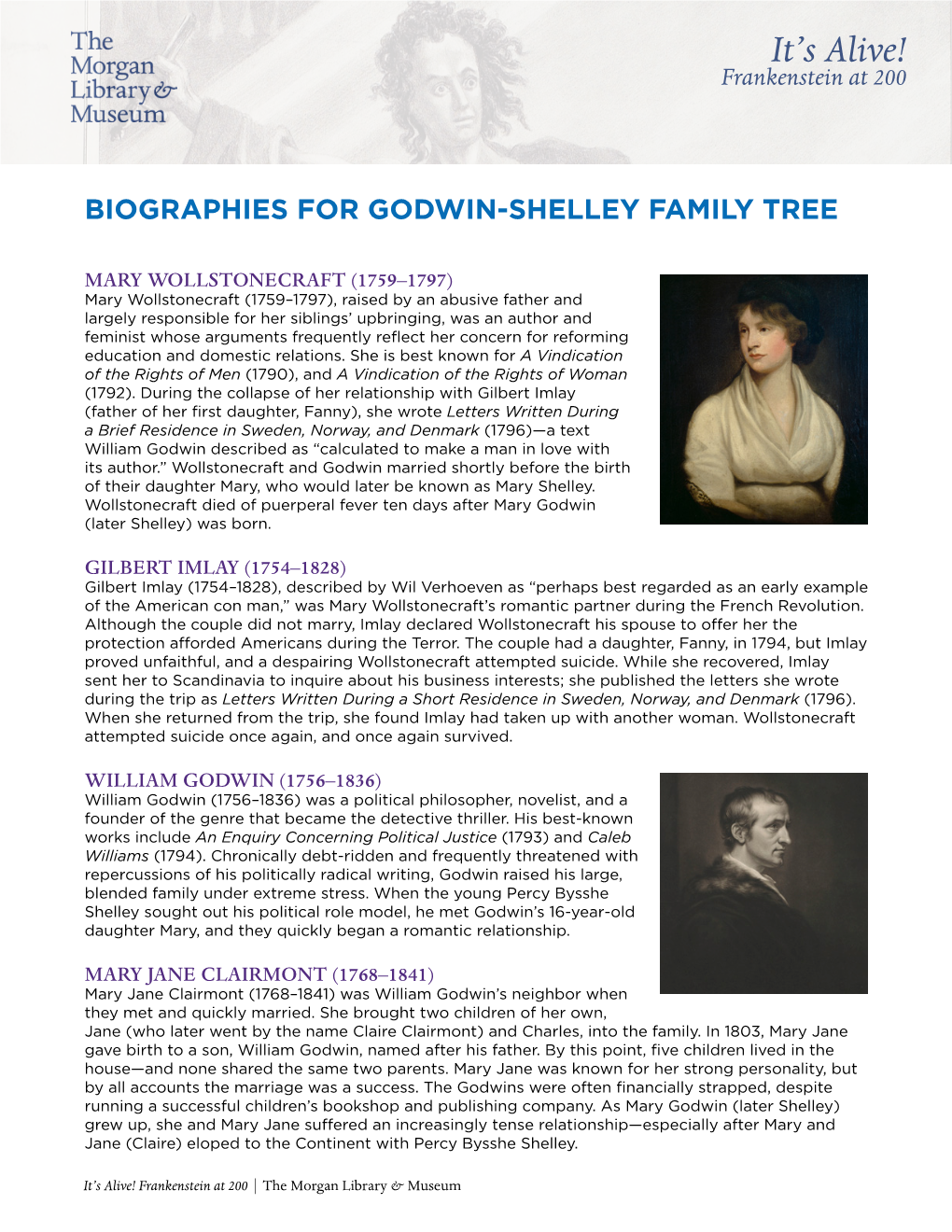 Biographies for Godwin-Shelley Family Tree