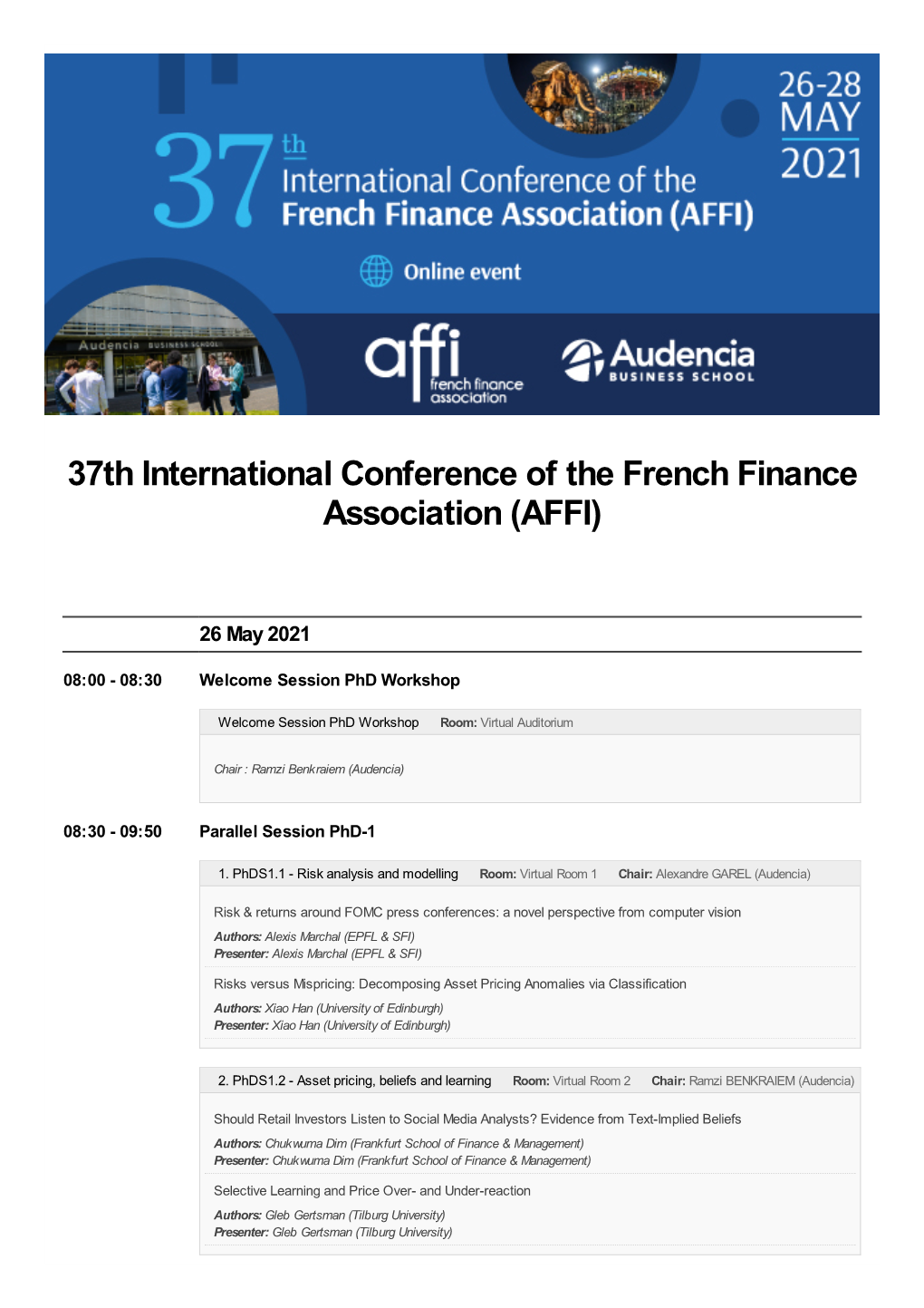 37Th International Conference of the French Finance Association (AFFI)