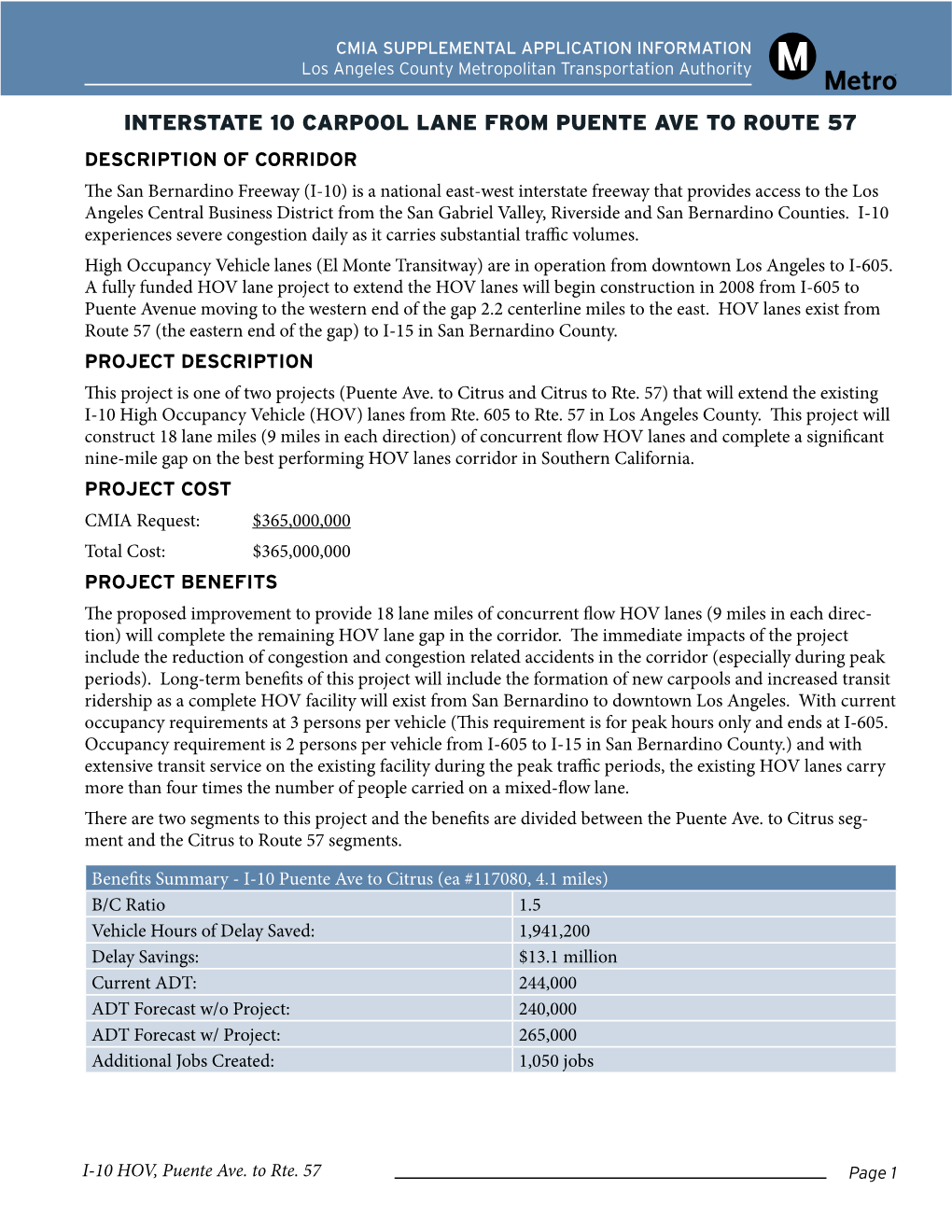 I-10 (Puente Ave to Route 57) Project Details