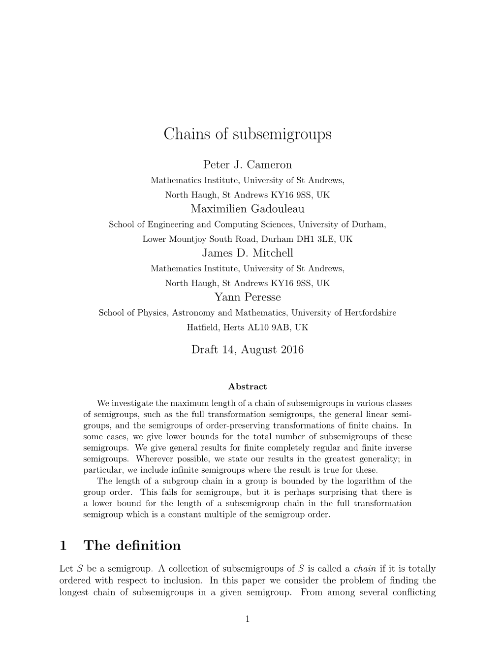 Chains of Subsemigroups