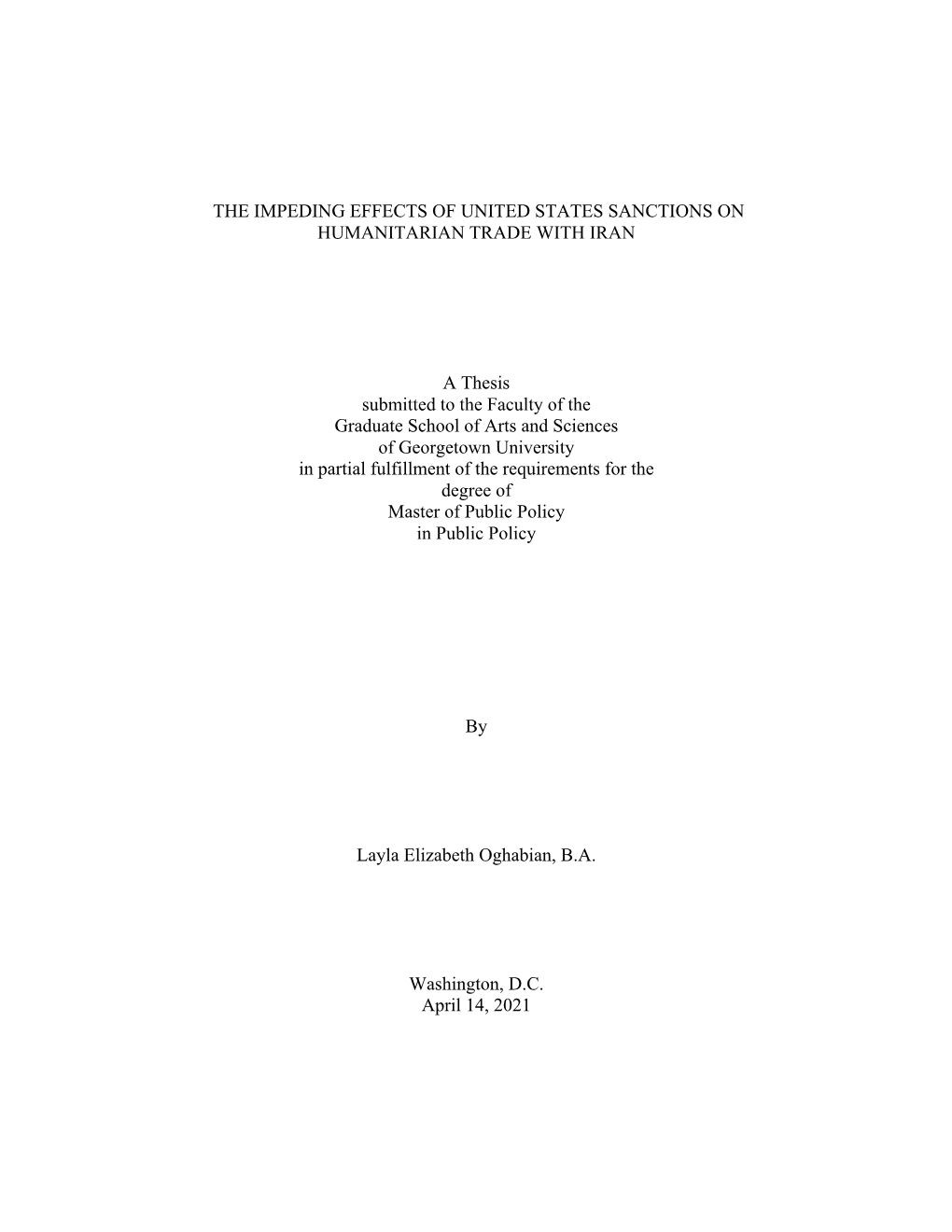 The Impeding Effects of United States Sanctions on Humanitarian Trade with Iran