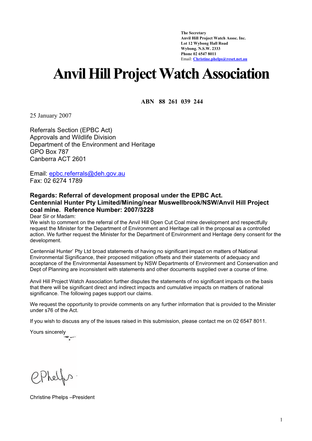 Anvil Hill Project Watch Association