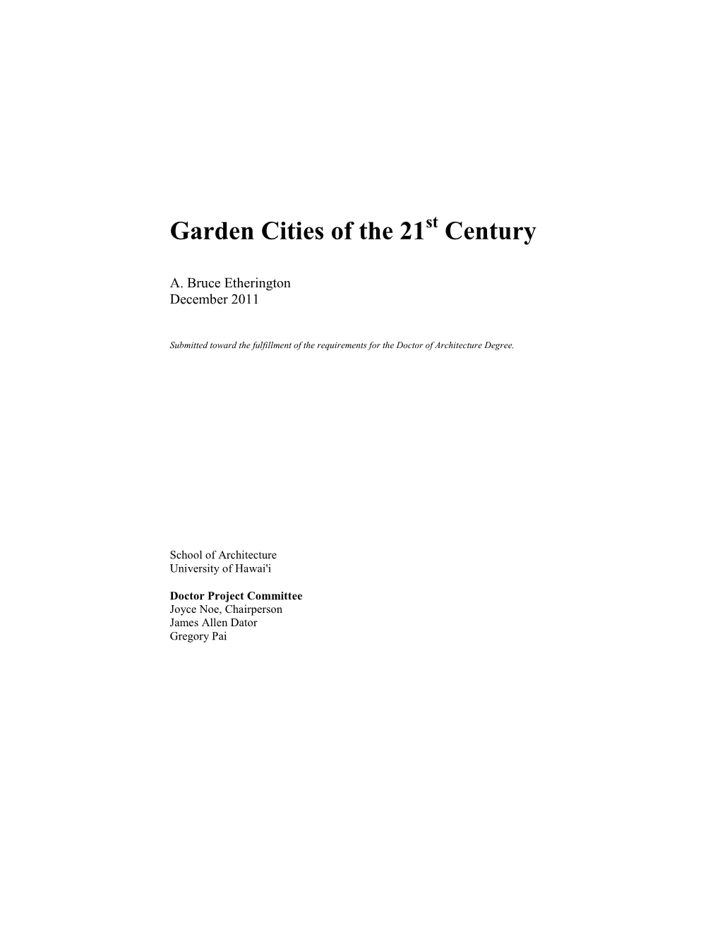 Garden Cities of the 21St Century