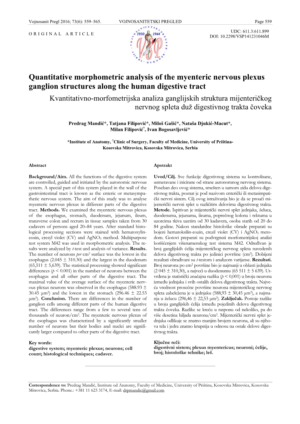 Quantitative Morphometric Analysis of the Myenteric Nervous Plexus