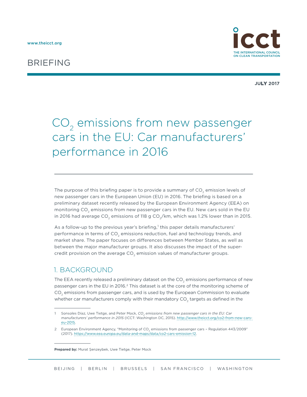 CO2 Emissions from New Passenger Cars in the EU: Car Manufacturers’ Performance in 2016