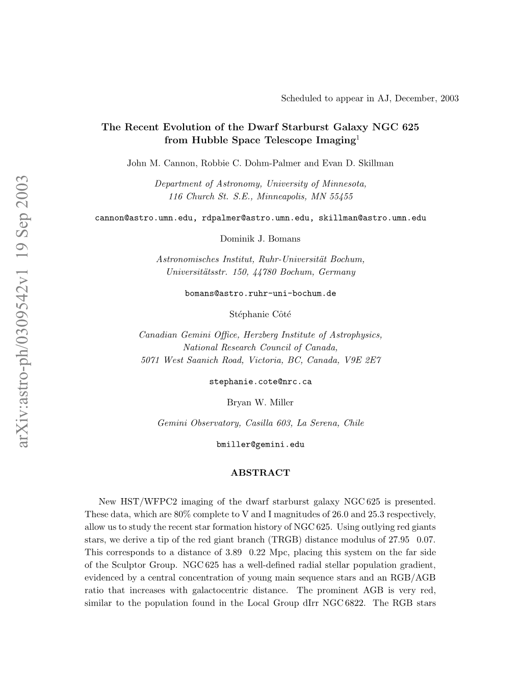 Arxiv:Astro-Ph/0309542V1 19 Sep 2003 Iia Otepplto on Ntelclgopdr G 68 NGC Dirr Group Local the Pro in the Found Population Distance