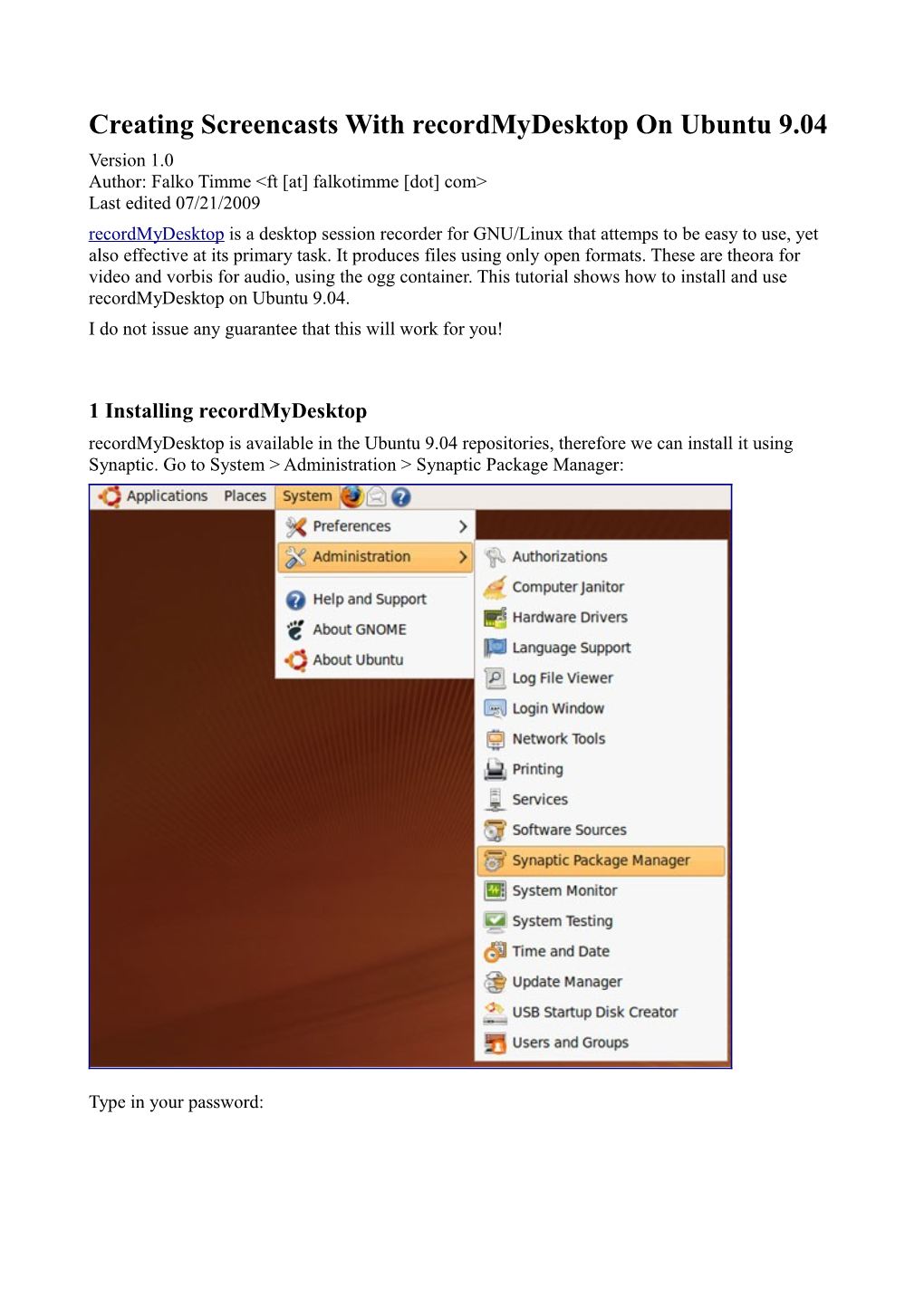 Creating Screencasts with Recordmydesktop on Ubuntu 9.04