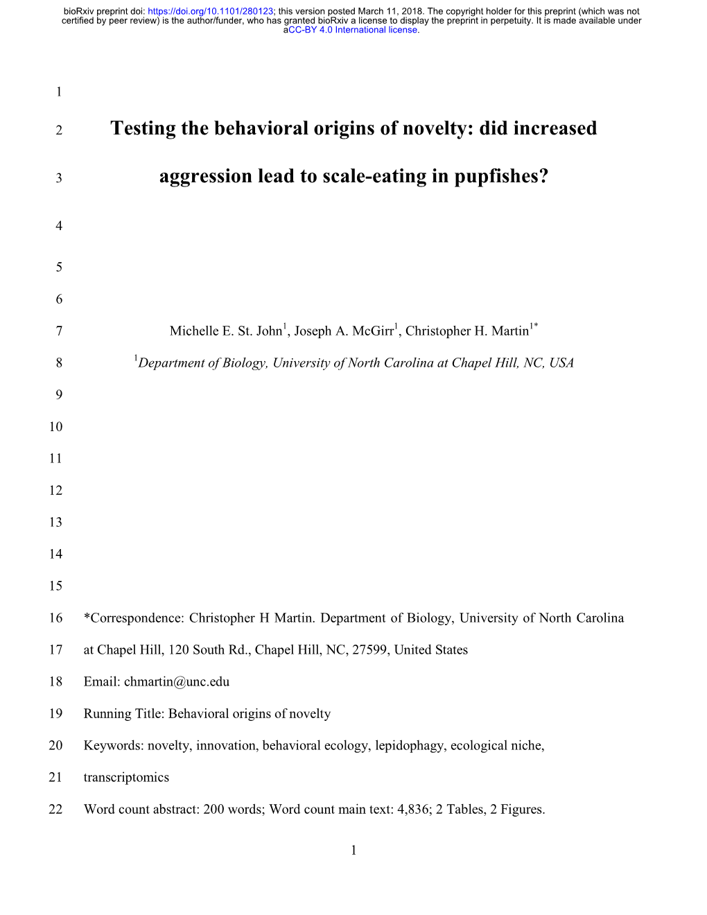 Testing the Behavioral Origins of Novelty: Did Increased Aggression Lead to Scale-Eating in Pupfishes?