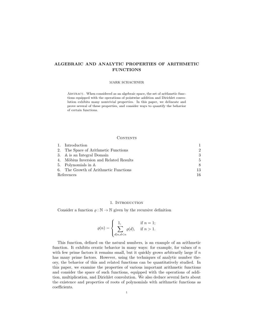 Algebraic and Analytic Properties of Arithmetic Functions