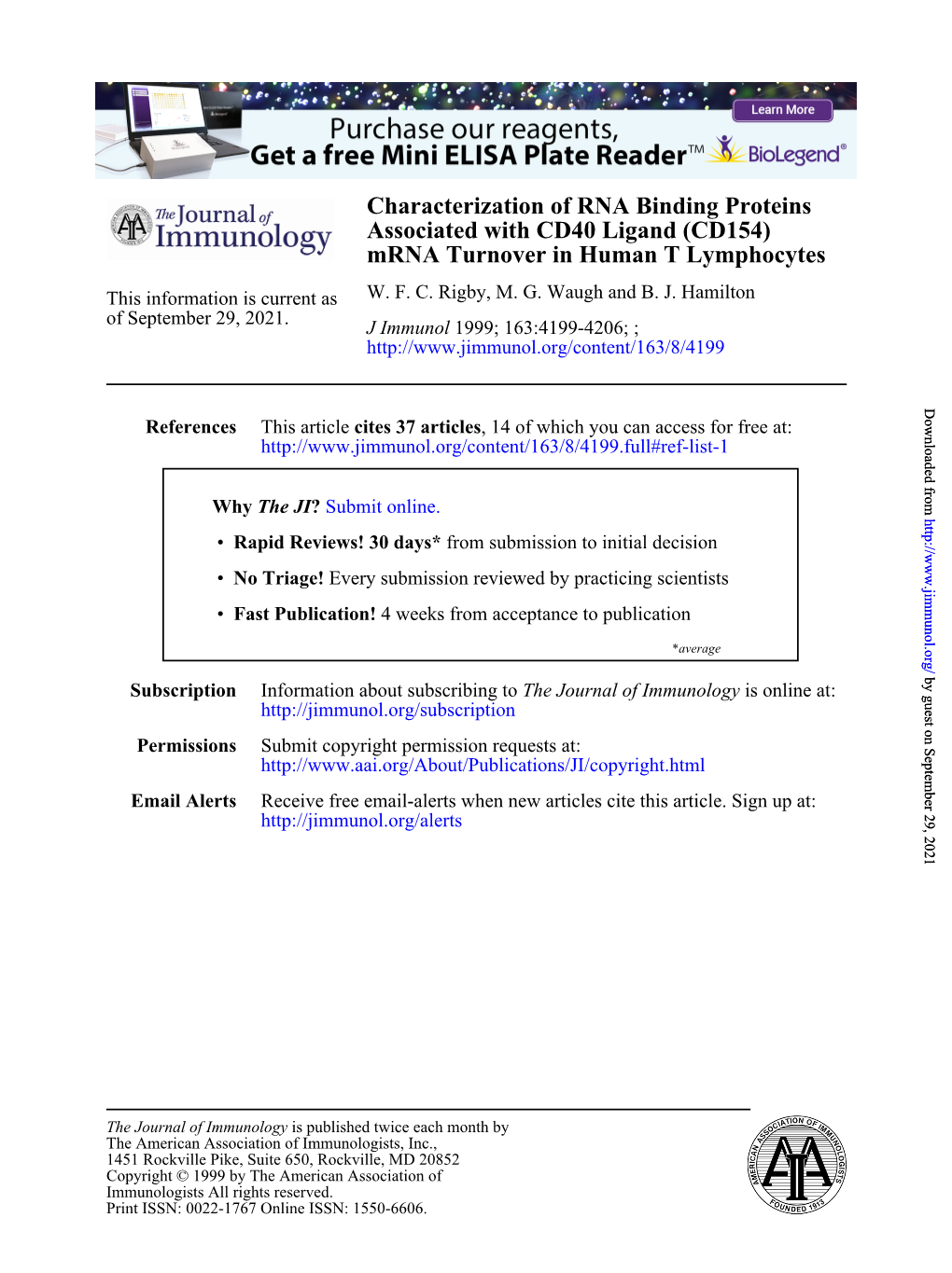 Mrna Turnover in Human T Lymphocytes Associated with CD40