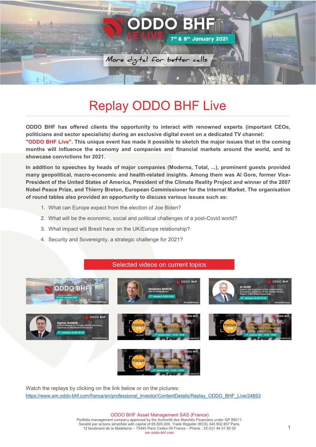 Replay ODDO BHF Live
