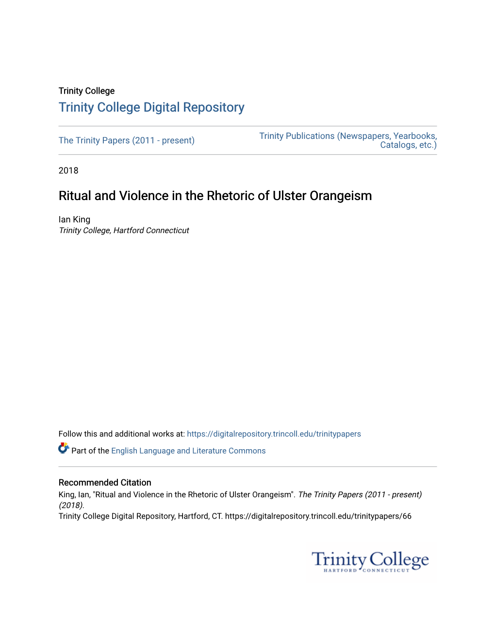 Ritual and Violence in the Rhetoric of Ulster Orangeism