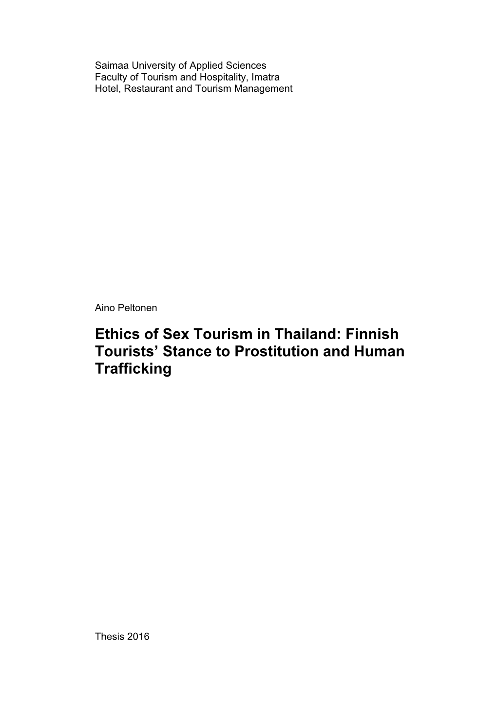 Ethics of Sex Tourism in Thailand: Finnish Tourists' Stance