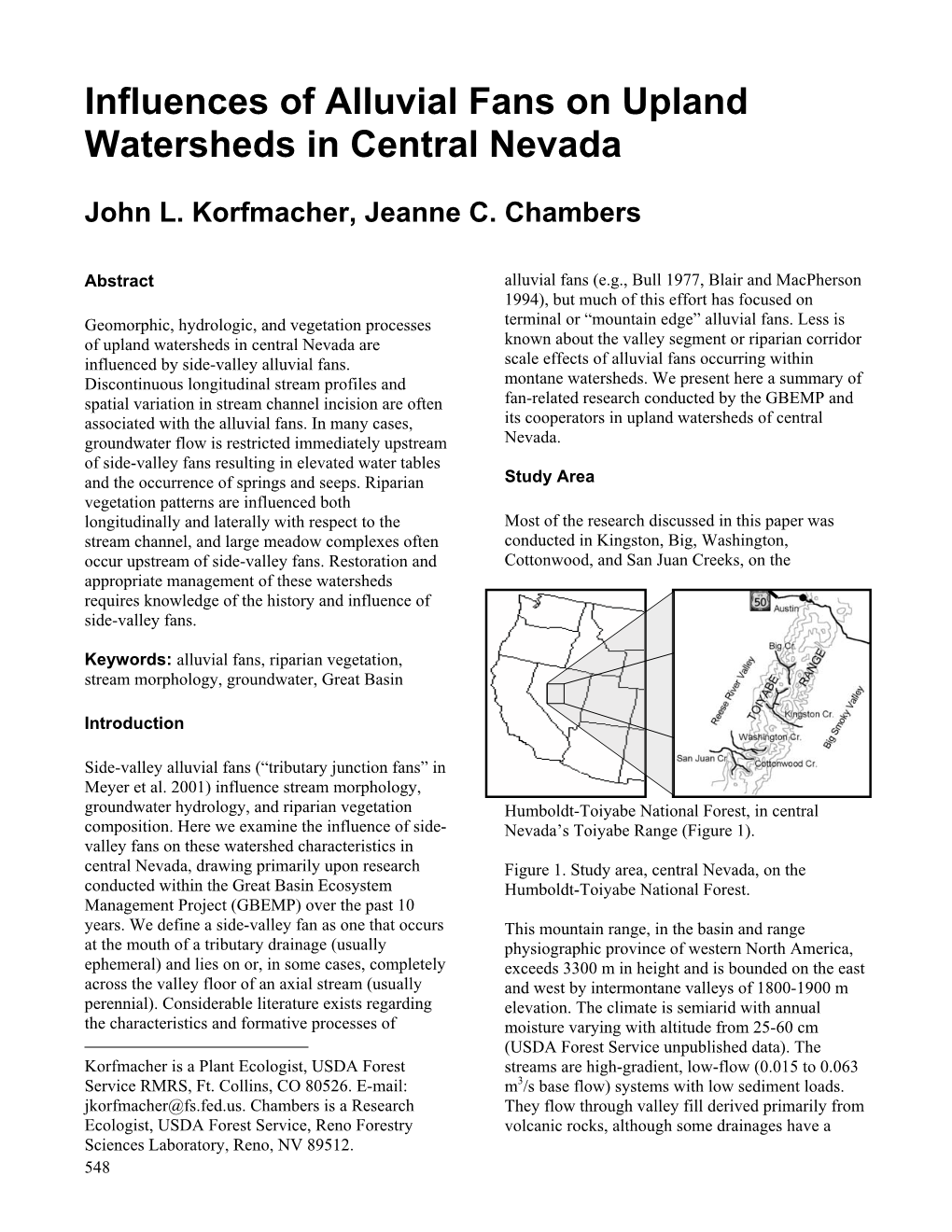 Influences of Alluvial Fans on Upland Watersheds in Central Nevada