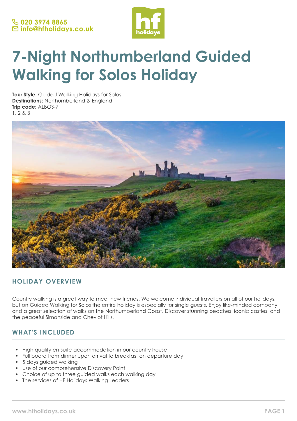 7-Night Northumberland Guided Walking for Solos Holiday