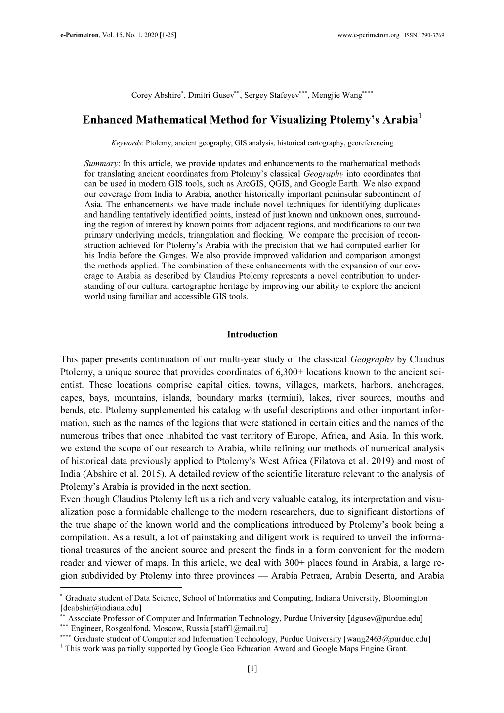 Enhanced Mathematical Method for Visualizing Ptolemy's Arabia1