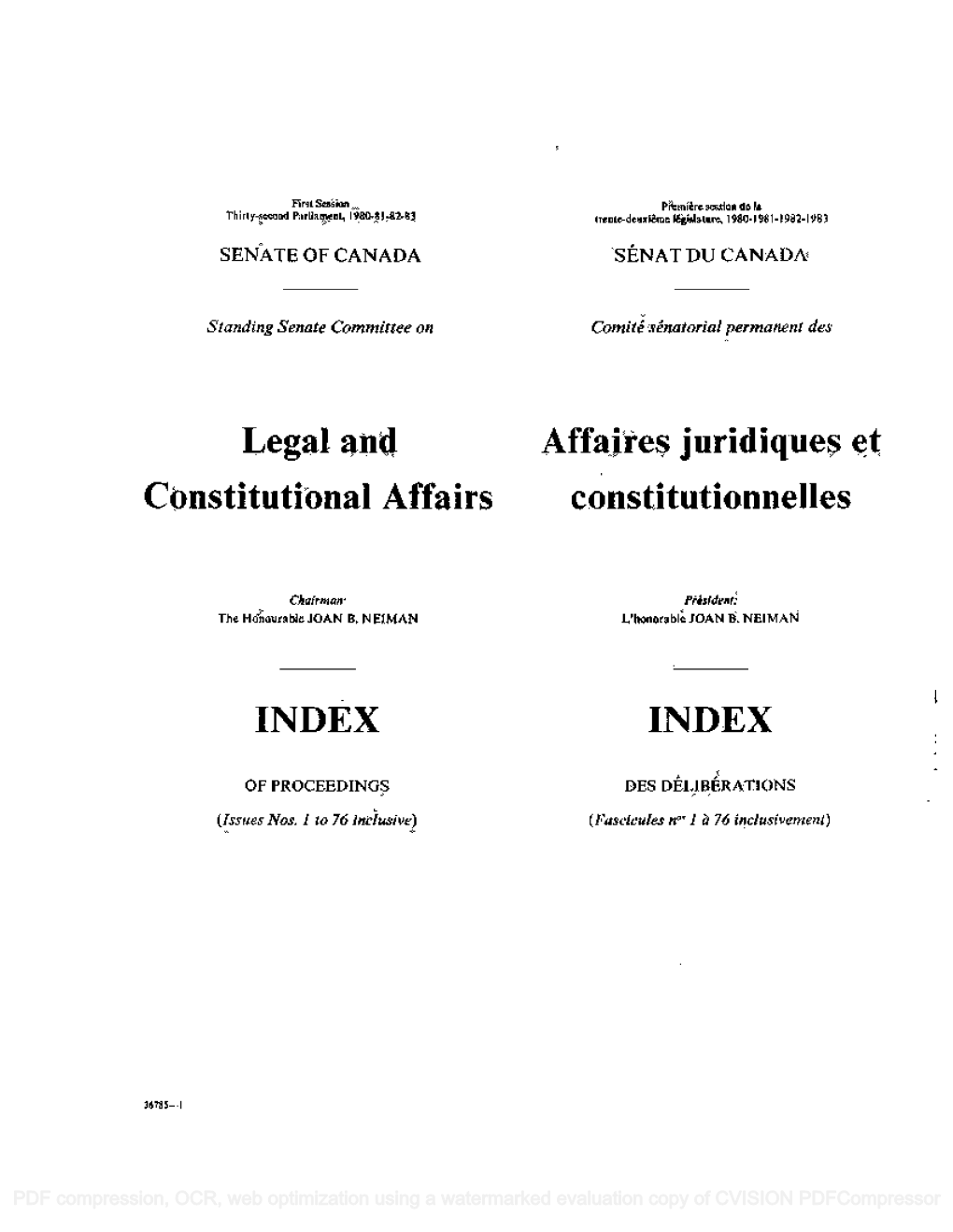 Affaires Juridiques Et Constitutional Affairs Constitutionnelles INDEX