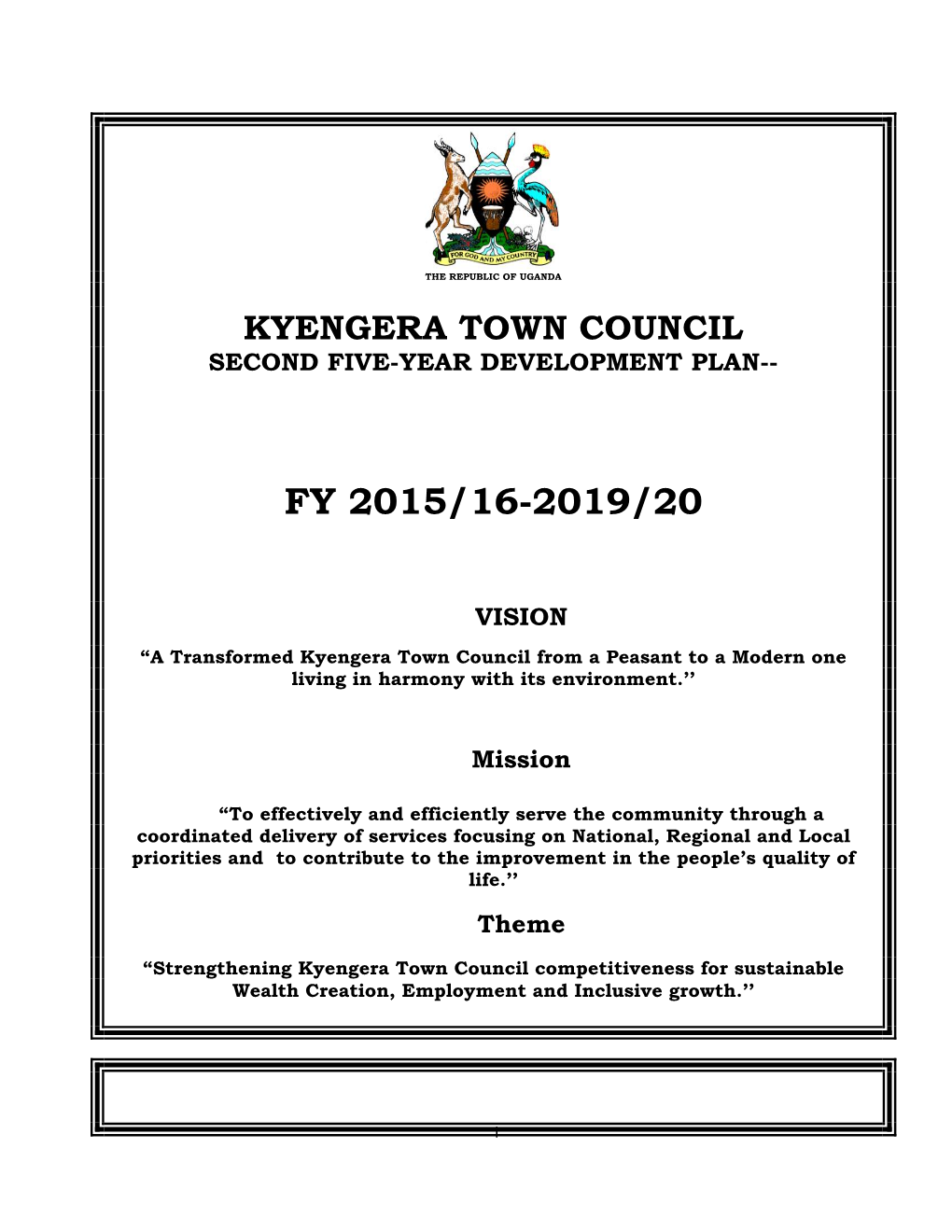 Kyengera TC Development Plan -- FY 2015/16-2019/20