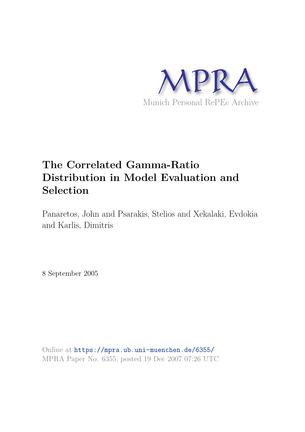 The Correlated Gamma-Ratio Distribution in Model Evaluation and Selection