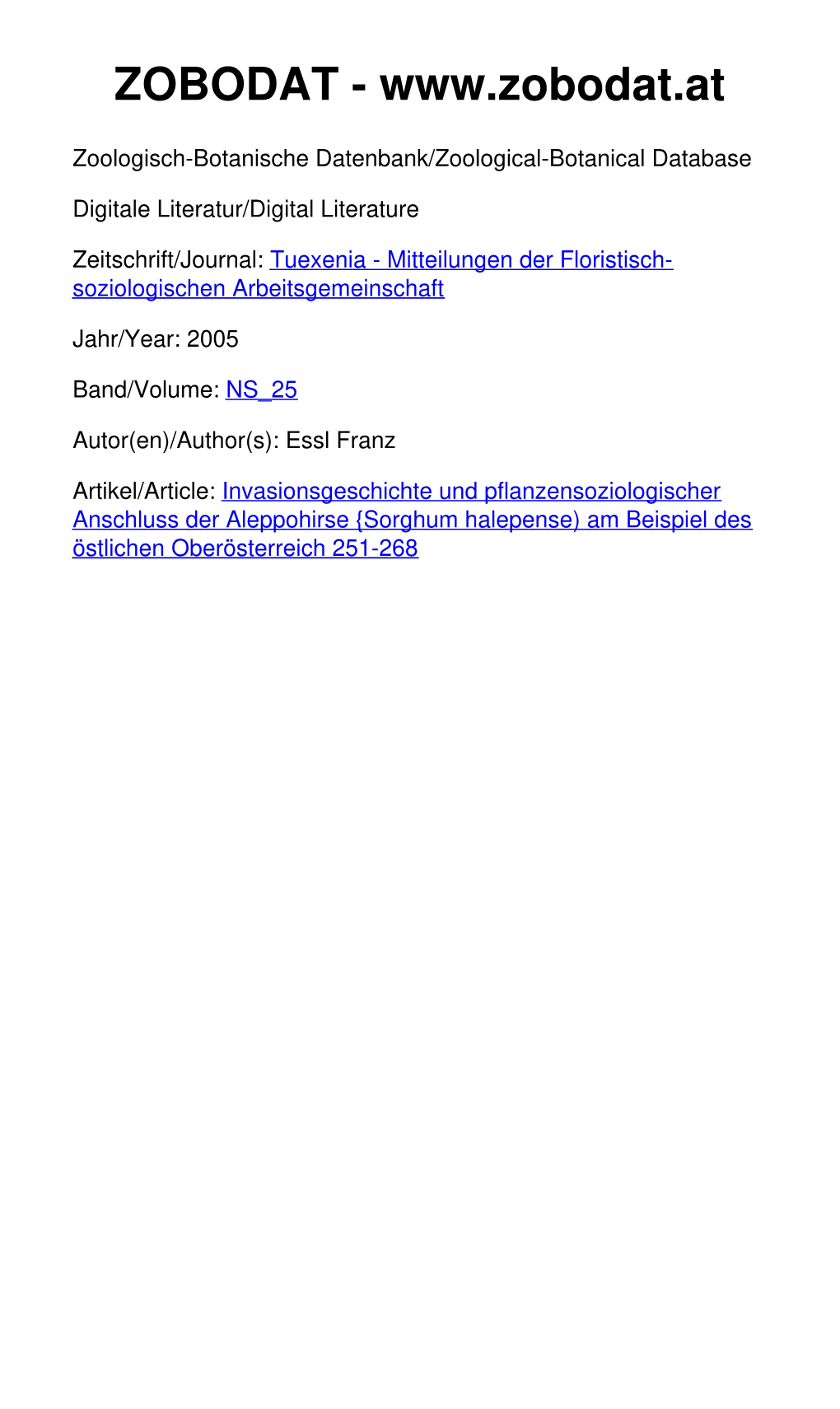 Sorghum Halepense) Am Beispiel Des Östlichen Oberösterreich 251-268 ©Floristisch-Soziologische Arbeitsgemeinschft; Download Unter
