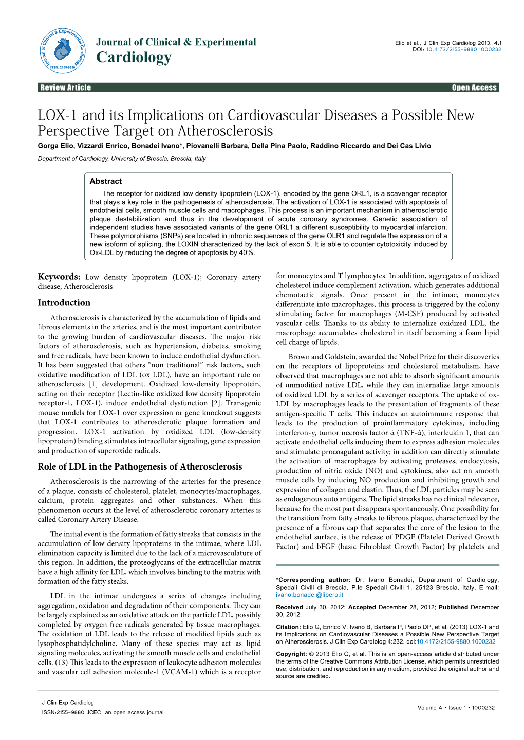 LOX-1 and Its Implications on Cardiovascular Diseases A