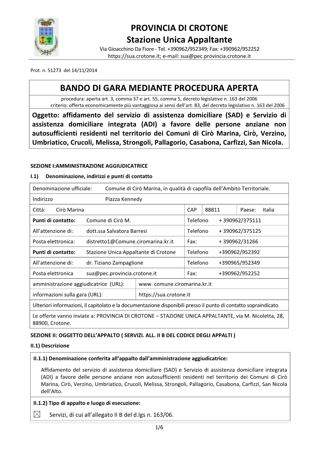 Bando – Affidamento Del Servizio Di Assistenza Domiciliare