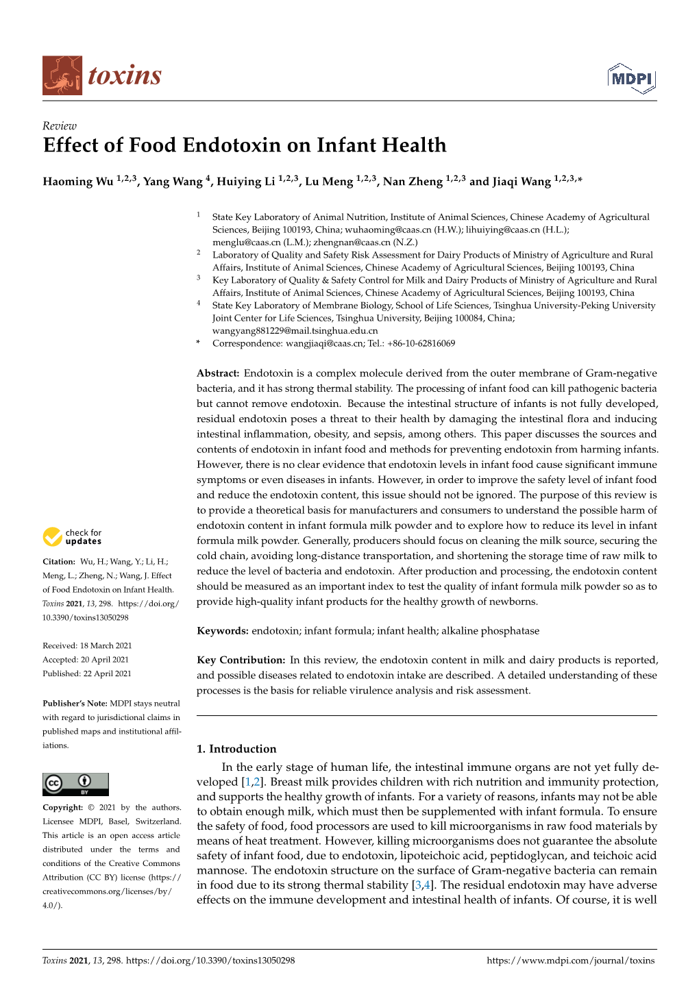 Effect of Food Endotoxin on Infant Health