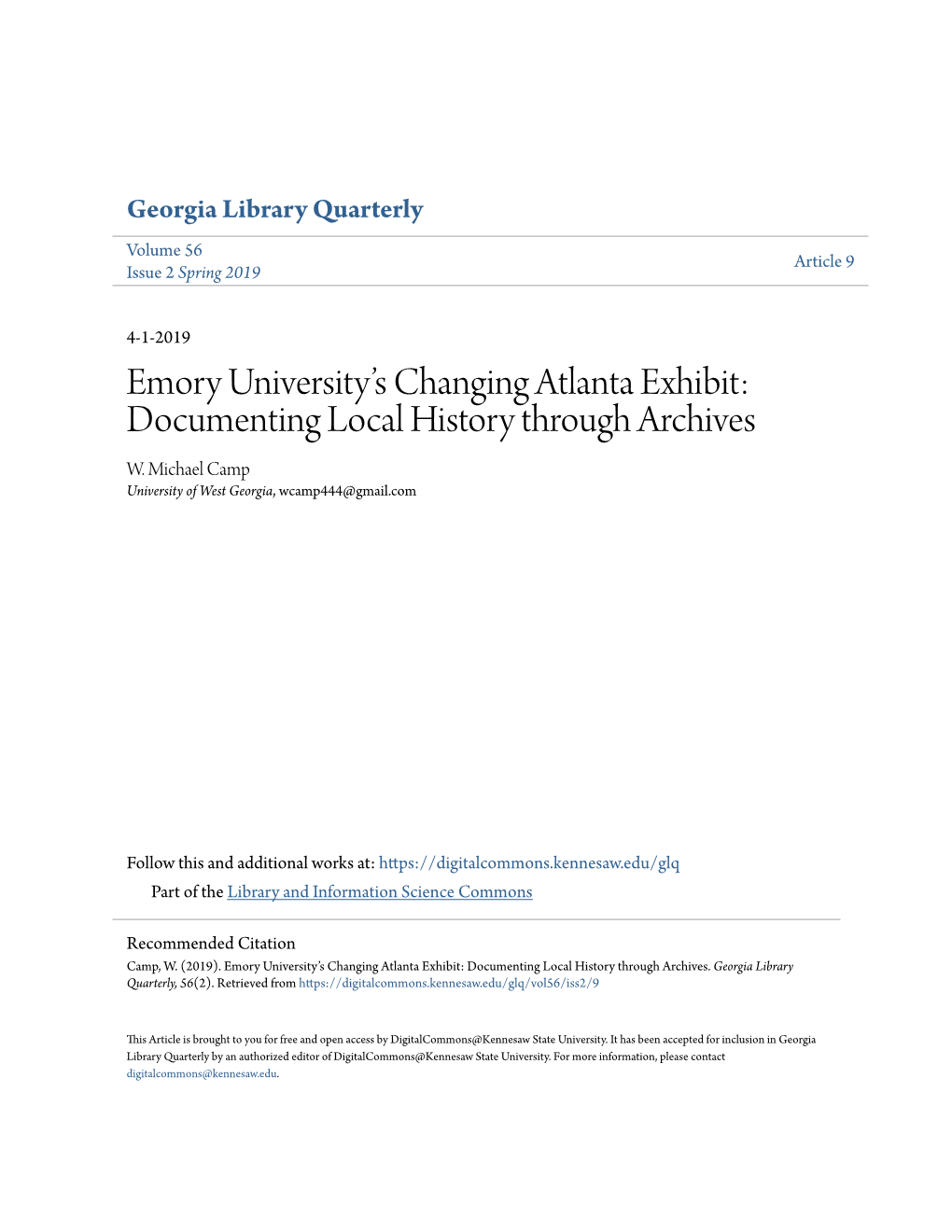Emory University's Changing Atlanta Exhibit: Documenting Local History