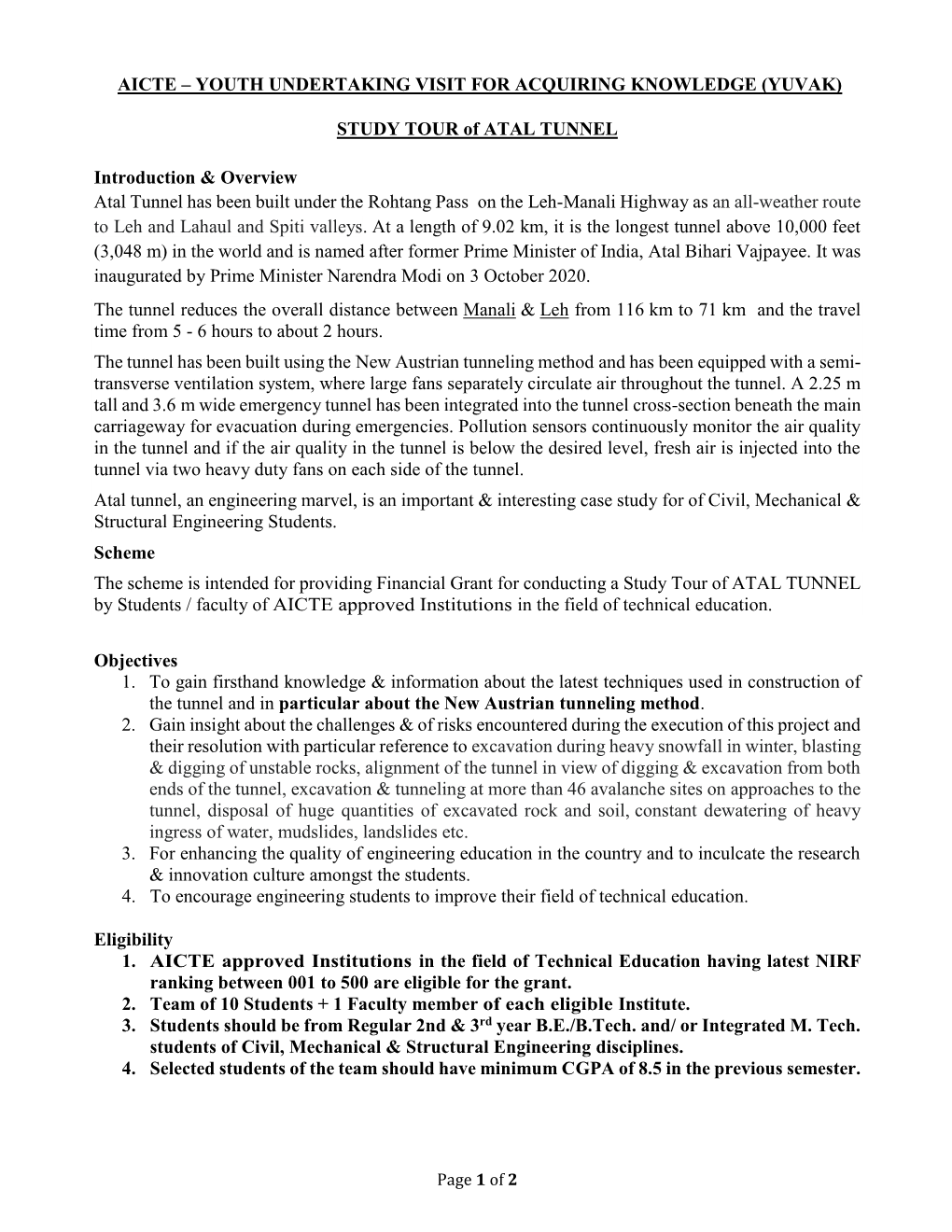 (YUVAK) STUDY TOUR of ATAL TUNNEL Introduction