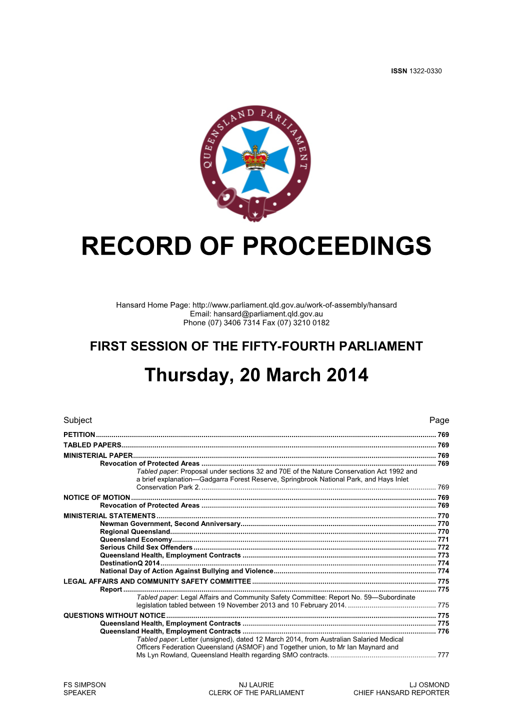 Record of Proceedings