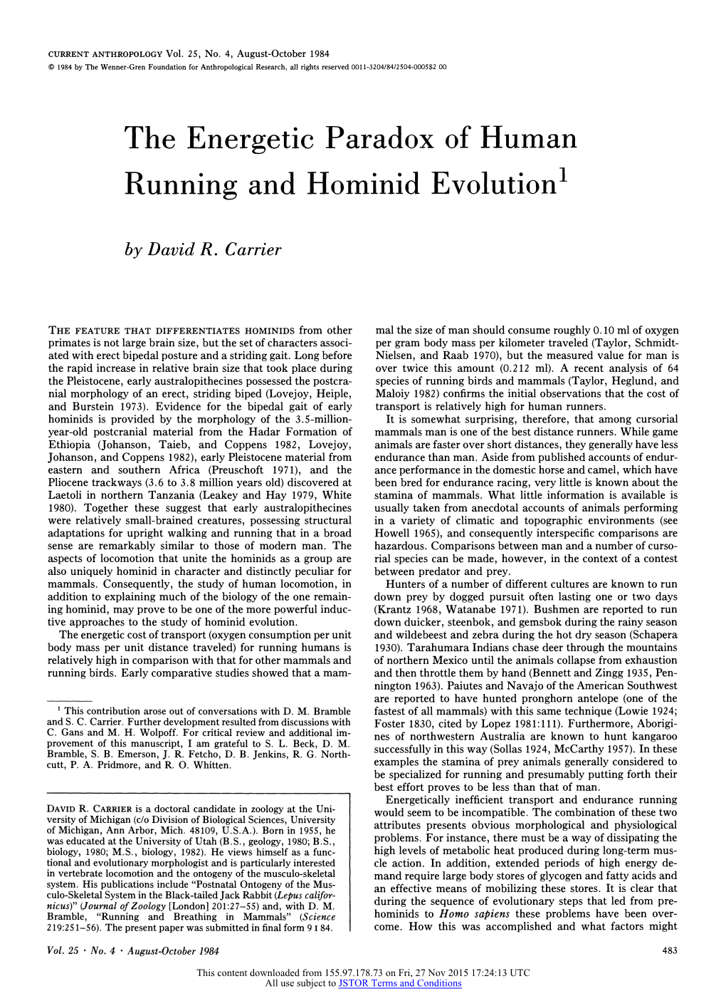 The Energetic Paradox of Human Running and Hominid Evolution'