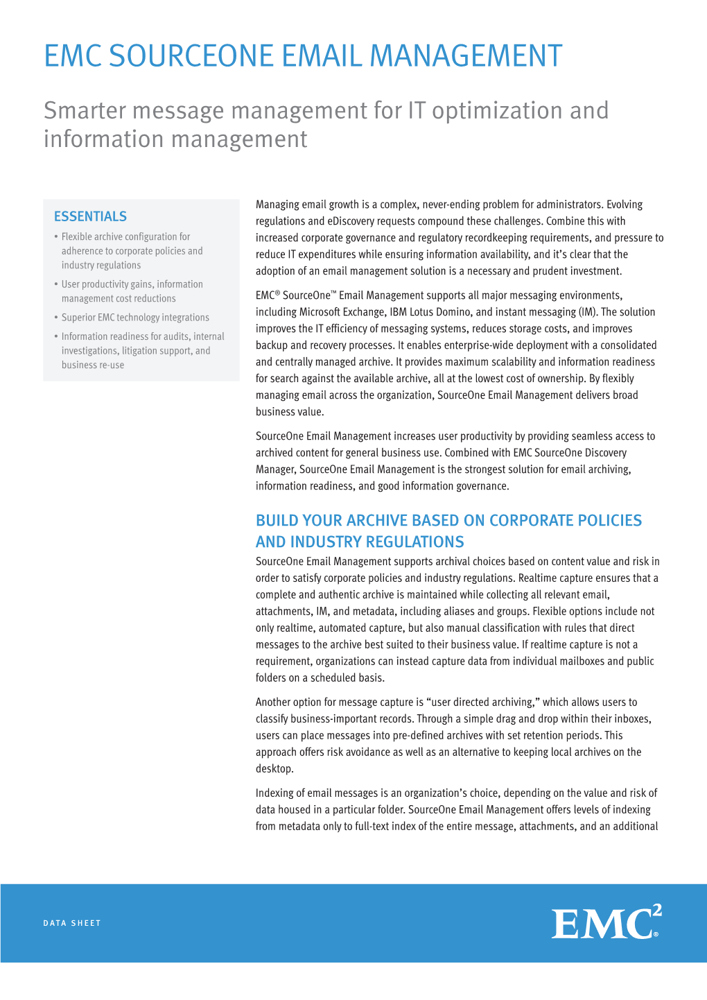 H4585.2 EMC Sourceone Email Management, Data Sheet