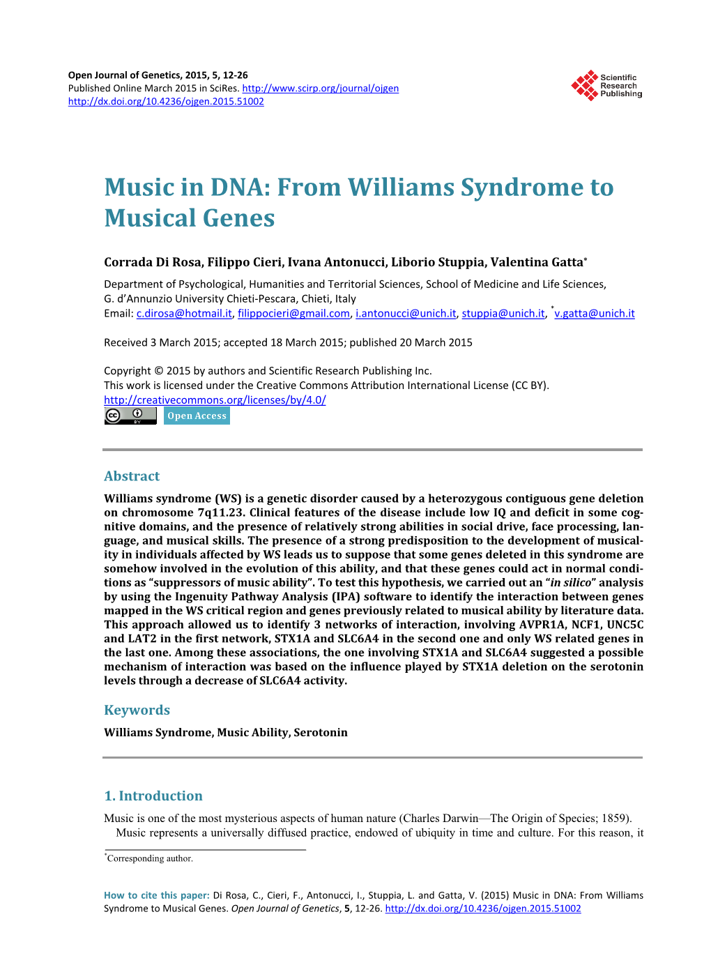 From Williams Syndrome to Musical Genes