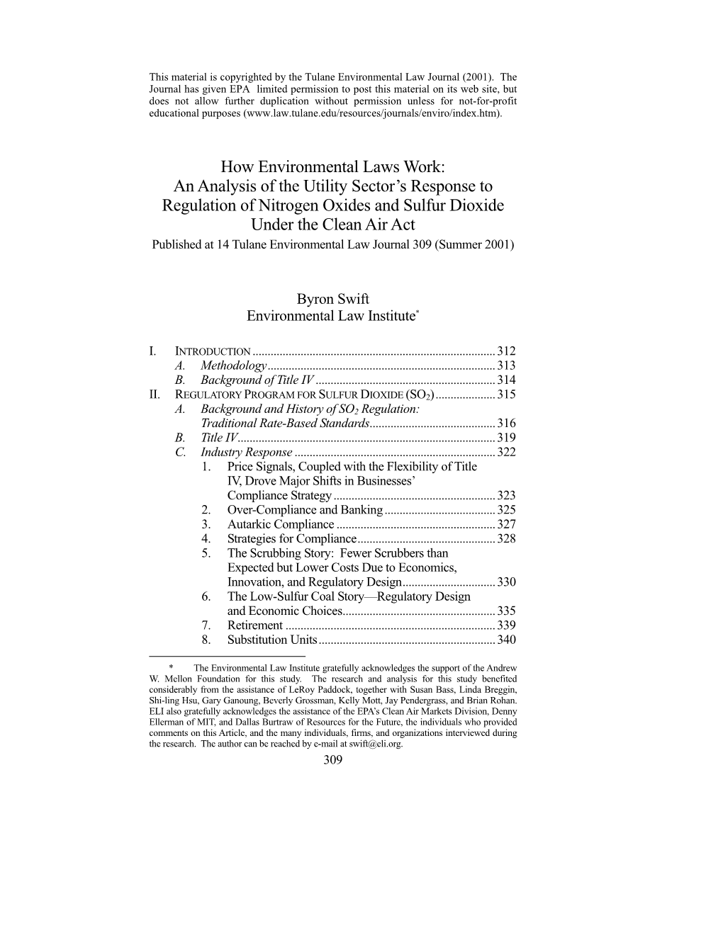 How Environmental Laws Work: an Analysis of the Utility Sector's Response to Regulation of Nitrogen Oxides and Sulfur Dioxide