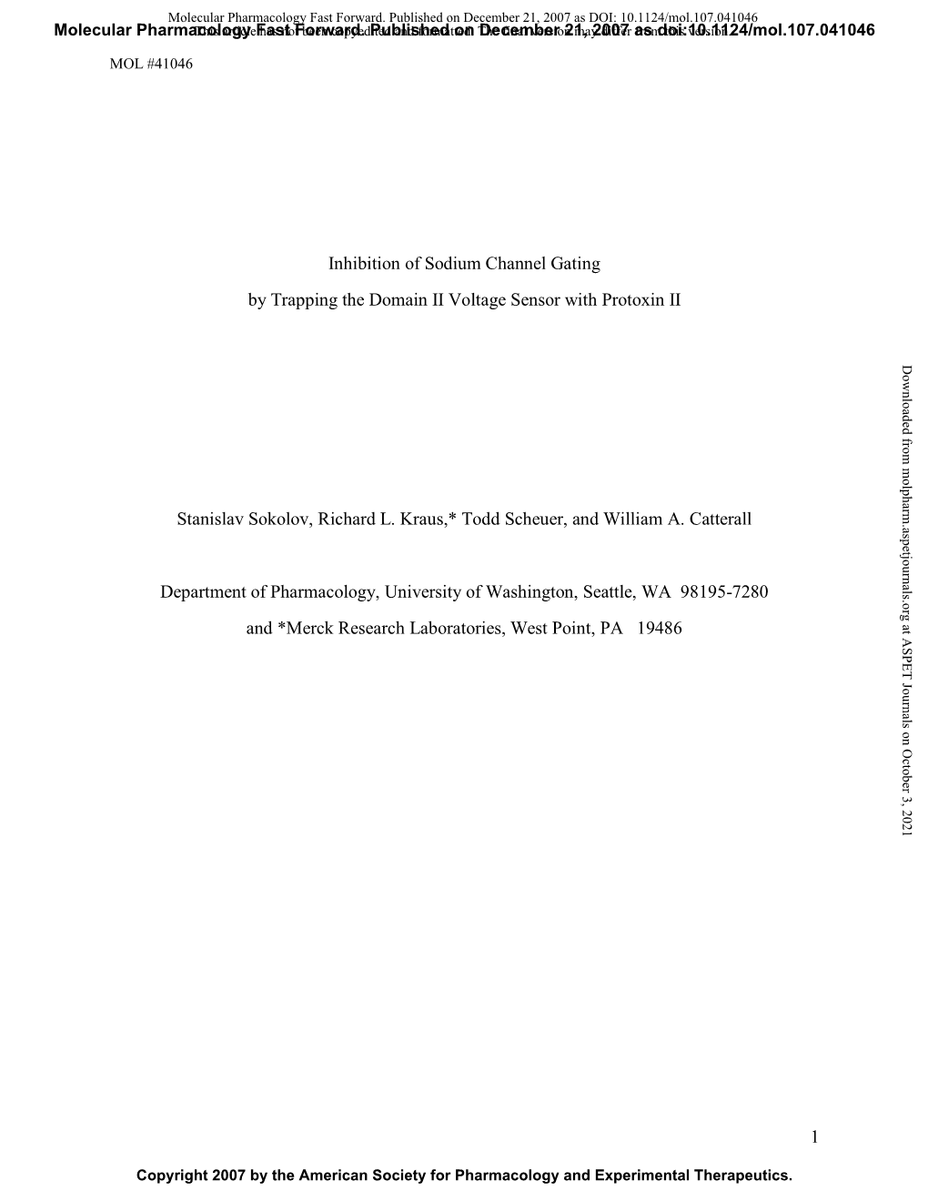 1 Inhibition of Sodium Channel Gating by Trapping the Domain II