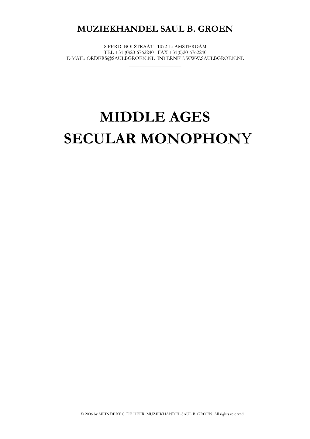 Middle Ages Secular Monophony