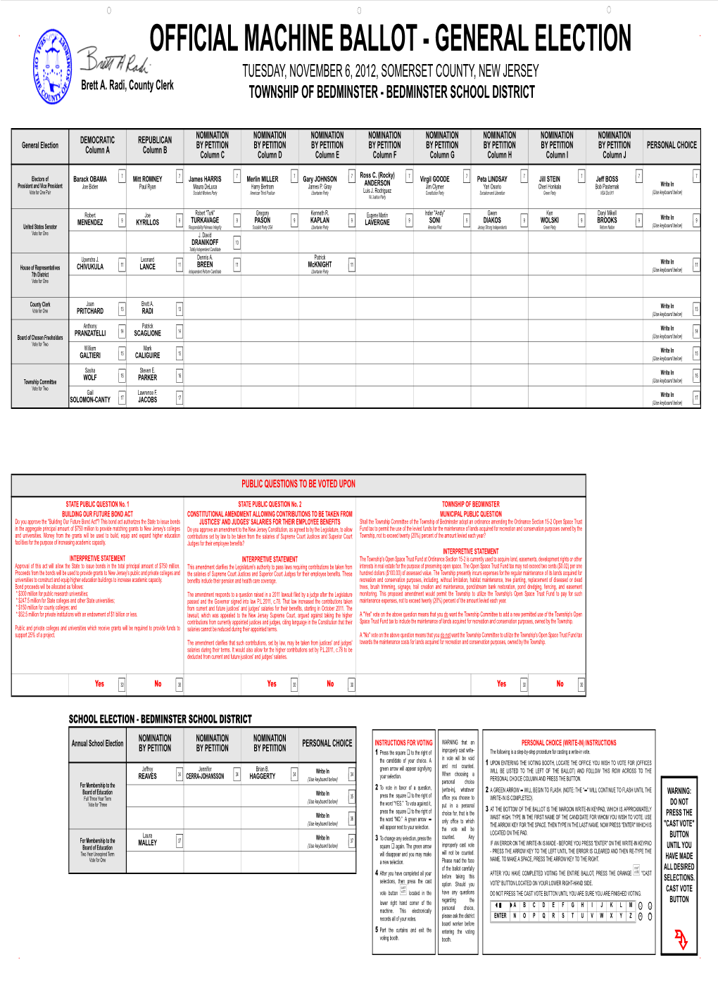 Official Machine Ballot - General Election