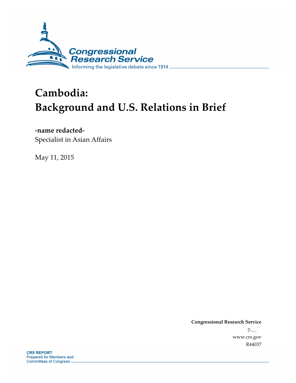 Cambodia: Background and U.S. Relations in Brief